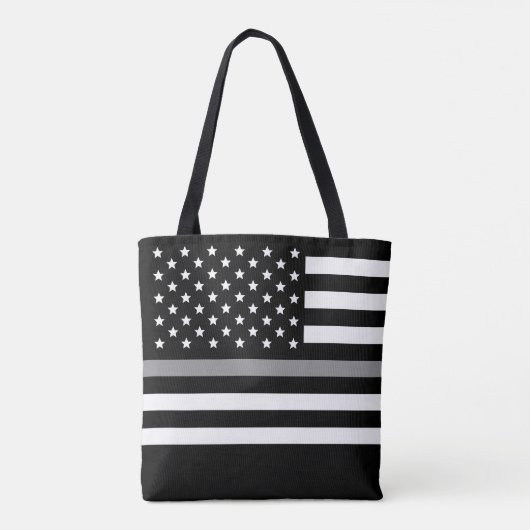 Tote Bag Mince Gris Line American Flag Nom monogramme (Dos)