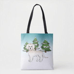 Tote Bag Mini Goldendoodle crème dans une forêt hivernale