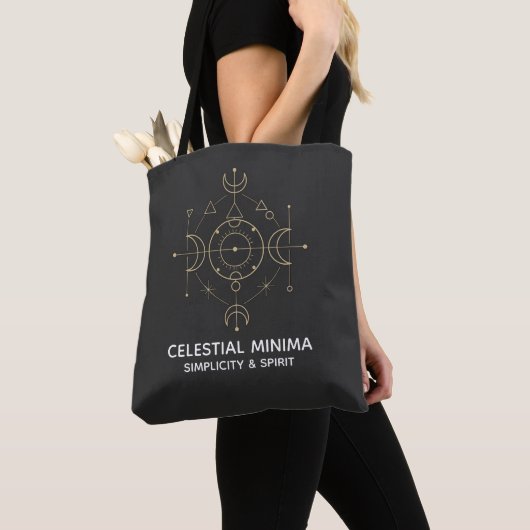 Tote Bag Minimal Crescent Moon & Sun Line Art | Boho Style (De près)
