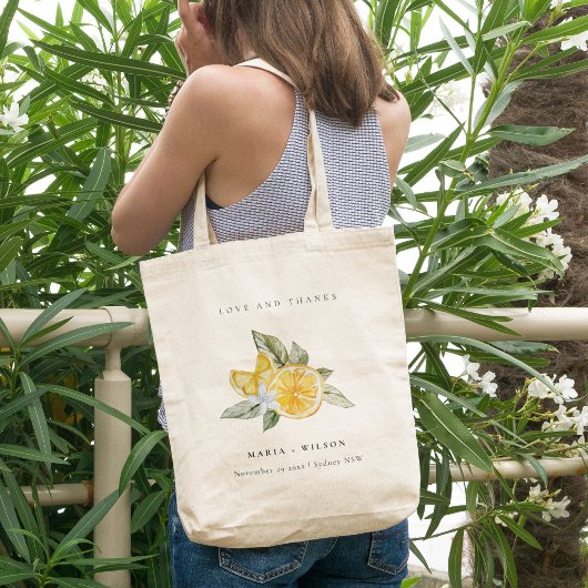 Tote Bag Minimal Lemon Botanical Boho Love Merci Mariage