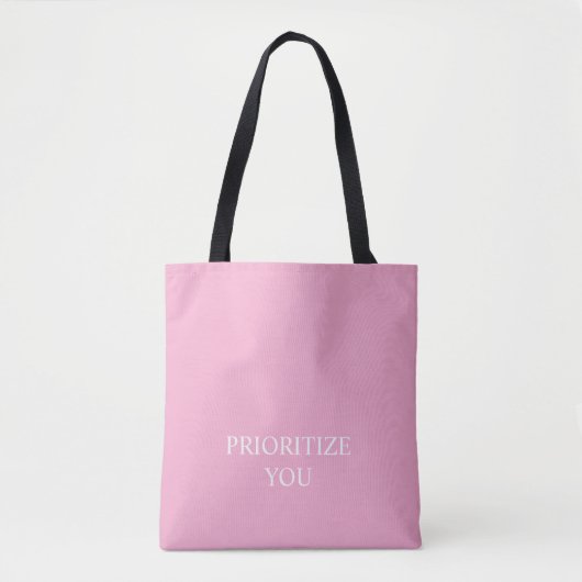 Tote Bag Minimal Prioritize You Quote Dusty Rose Pink (Devant)