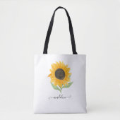 Tote Bag Minimal Rustic Sunflower Personalized Name Script (Devant)
