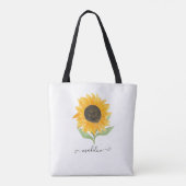 Tote Bag Minimal Rustic Sunflower Personalized Name Script (Dos)