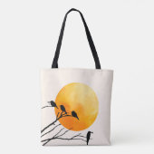 Tote Bag Minimalist Birds on Branch with Orange Sun (Dos)