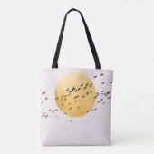 Tote Bag Minimalist Flock of Birds with Golden Sun (Dos)
