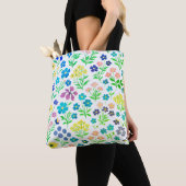 Tote Bag Minimalist Wildflower Seamless Pattern on White  (De près)