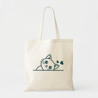 Tote Bag Minimaliste Moderne Chat qui Épie Bonheur Arrive