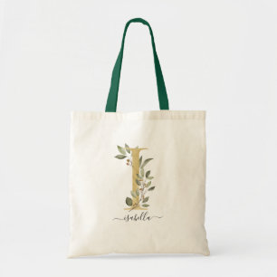 Tote Bag Minimaliste Ornementation Verte Bio Monogramme Let