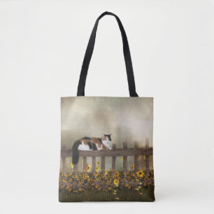 Tote Bag Minou de calicot dans le jardin