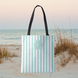 Tote Bag Mint French Beach Stripe Personnalisé Monogramme