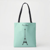 Tote Bag Mint Green Black Paris Tour Eiffel avec nom (Devant)