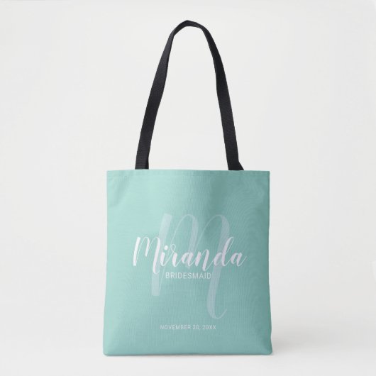 Tote Bag Mint Green Modern Script Personnalisé Bridesmaitre (Devant)