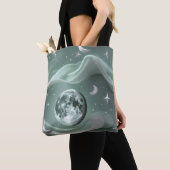 Tote Bag Mint Green Moon Fresh Calming Aesthetic (De près)