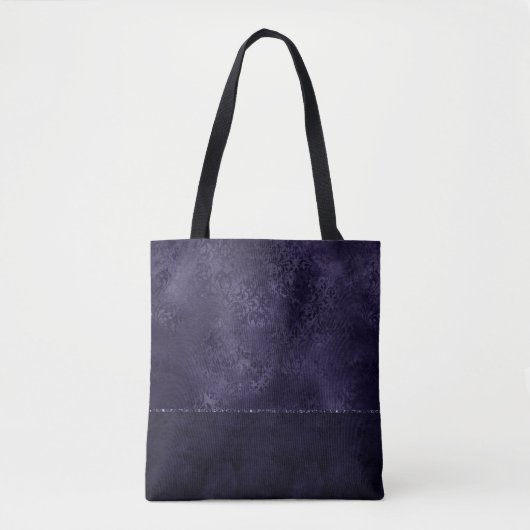 Tote Bag Minuit Indigo Romance | Satiny Grunge Damask (Devant)