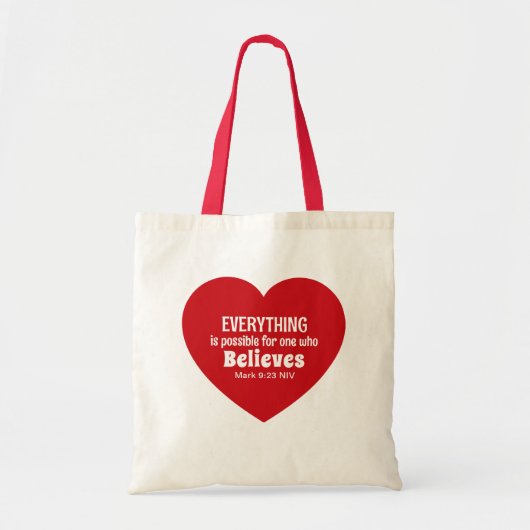 Tote Bag Miracle Bible Verse Red Heart Encouraging Believe (Devant)