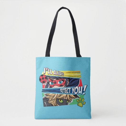 Tote Bag Miraculous Ladybug & Cat Noir toujours vous protég (Devant)