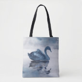 Tote Bag Misty Reflections | Moody Dusty Blue Swan sur le l (Devant)