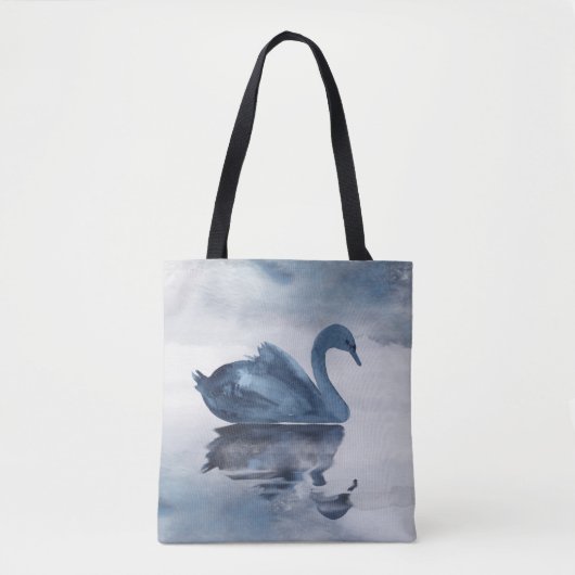 Tote Bag Misty Reflections | Moody Dusty Blue Swan sur le l (Devant)