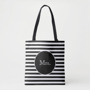 Tote Bag Mme avec bandes noires et blanches