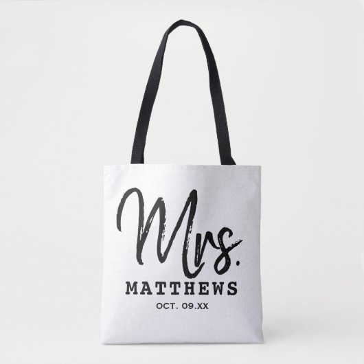 Tote Bag Mme Black Modern Script Personnalisé Mariage Nouve (Devant)
