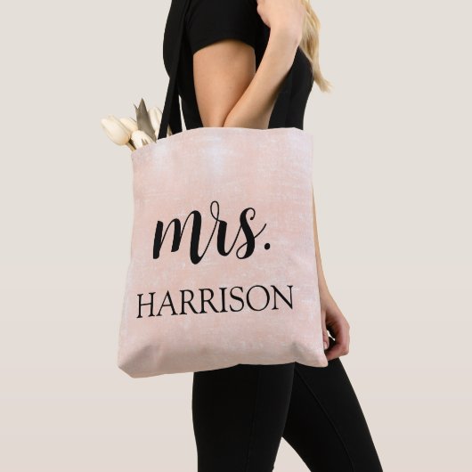 Tote Bag Mme Bride moderne Mariage de script rose et noir (De près)