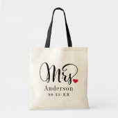 Tote Bag Mme Elegant Script Coeur personnalisé mariage Mono (Devant)