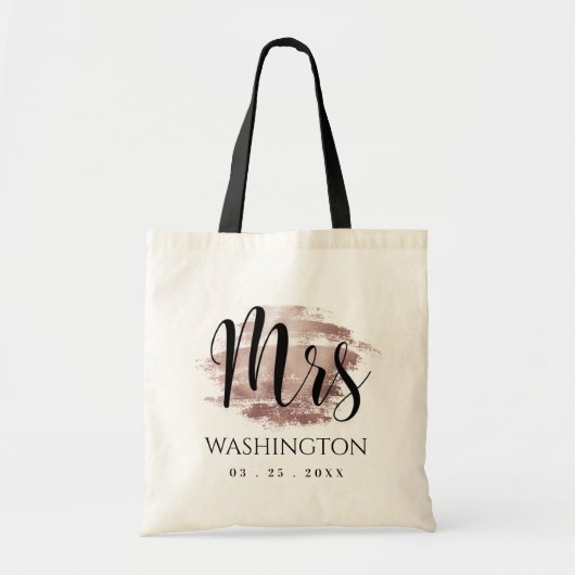 Tote Bag Mme Elegant Script Rose Gold Mariage Monogramme (Devant)