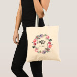 Tote Bag Mme florale de la guirlande | avec le nom<br><div class="desc">Le cadeau parfait pour future Mme.</div>