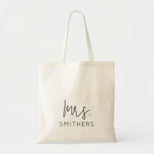 Tote Bag Mme Modern Black Script Mariage Monogramme nouvell