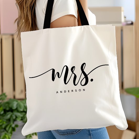Tote Bag Mme Noir Blanc Nouveau Marié Script Personnalisé