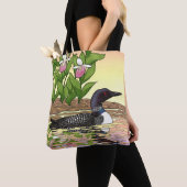 Tote Bag MN State Bird Flower Loon Lady Slipper (De près)