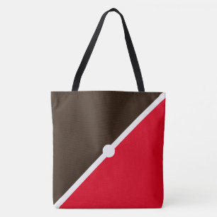 Tote Bag Mod Bright Red Cocoa Brown Diagonal Color Block
