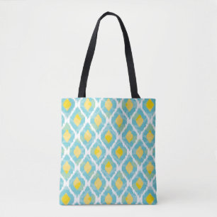 Tote Bag Mode jaune bleue d'ikat tribal moderne