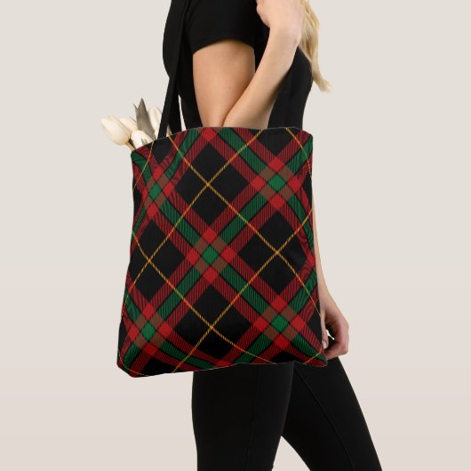 Tote Bag Mode Motif rouge vert mignon noir plaid (De près)