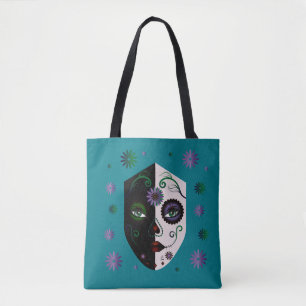 Tote Bag Mode Turquoise crâne de fille visage Fourre-tout s