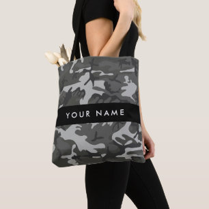 Tote Bag Modèle de camouflage gris, Votre nom, Personnalise