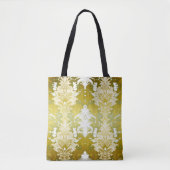 Tote Bag Modèle de Damas Vert Or Rétro (Devant)