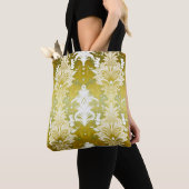 Tote Bag Modèle de Damas Vert Or Rétro (De près)