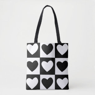 Tote Bag Modèle de la Saint-Valentin à coeurs noir et blanc
