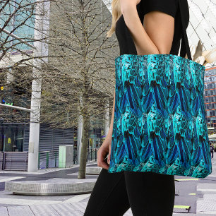 Tote Bag Modèle de plume Macaw en bleu, aquarelle abstraite