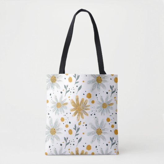 Tote Bag Modèle floral blanc et jaune (Devant)