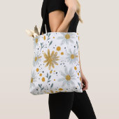 Tote Bag Modèle floral blanc et jaune (De près)