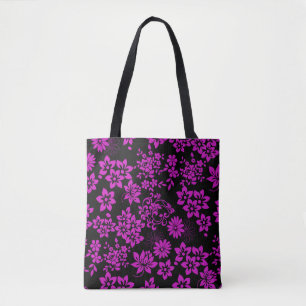 Tote Bag Modèle floral D02.pink.b BG noir