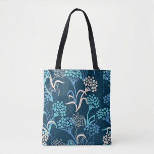 Tote Bag Modèle Floral Hydrangea stylisé - Bleu élégant