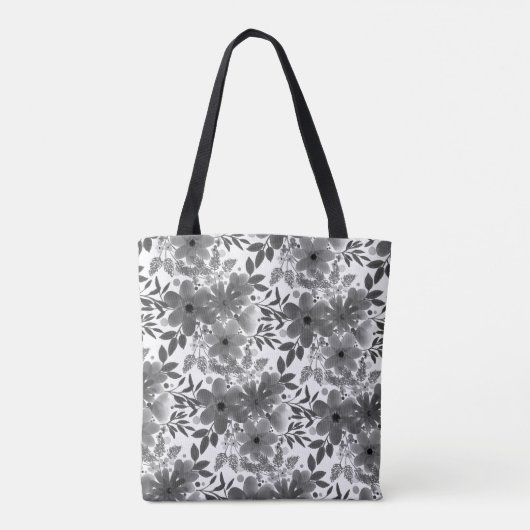 Tote Bag Modèle floral monochromatique gris/blanc élégant (Dos)