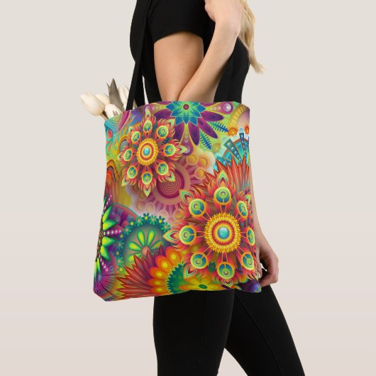 Tote Bag Modèle floral psychédélique (De près)