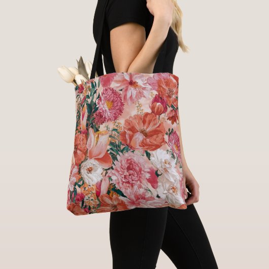 Tote Bag Modèle Floral rose orange (De près)