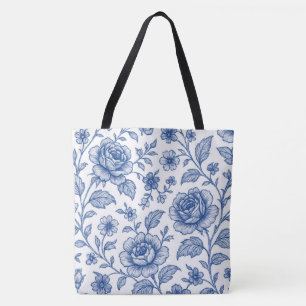 Tote Bag Modèle Floral Royal Bleu Rose