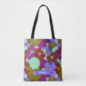 Tote Bag Modèle floral vert pourpre gras et nom personnalis (Devant)