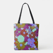 Tote Bag Modèle floral vert pourpre gras et nom personnalis (Dos)
